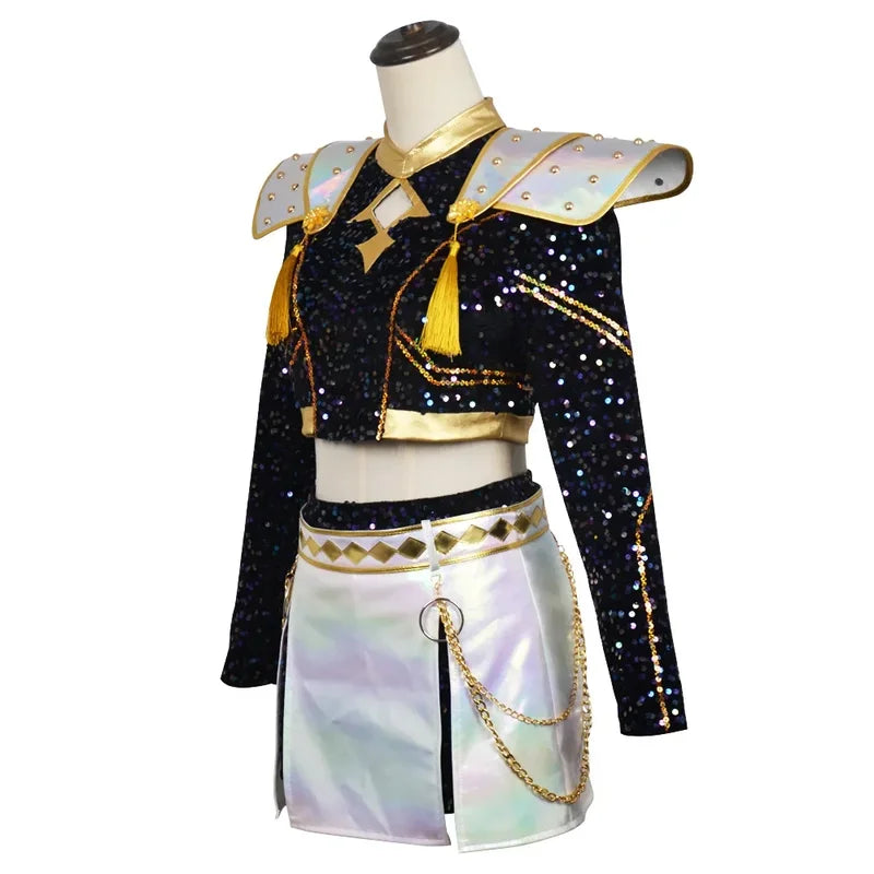 Korean Style Woman Suit Halloween Cosplay Costume Black Shiny Suit