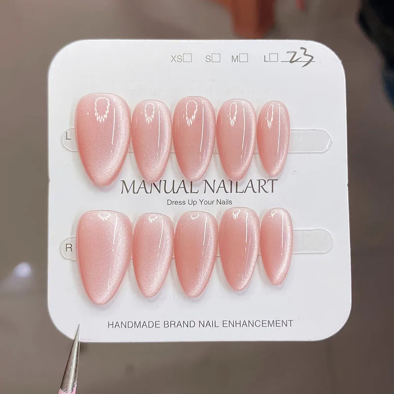 10Pc Almond Shape Cat Eye Press-On Nails with Shimmer Finish for Gifting