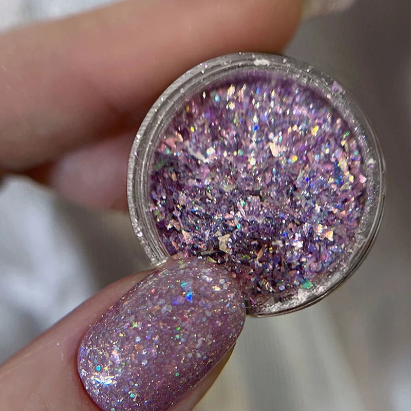 Sparkly Nail Art Glitter Powder with Shell Opal Sequins - Multiple Colors