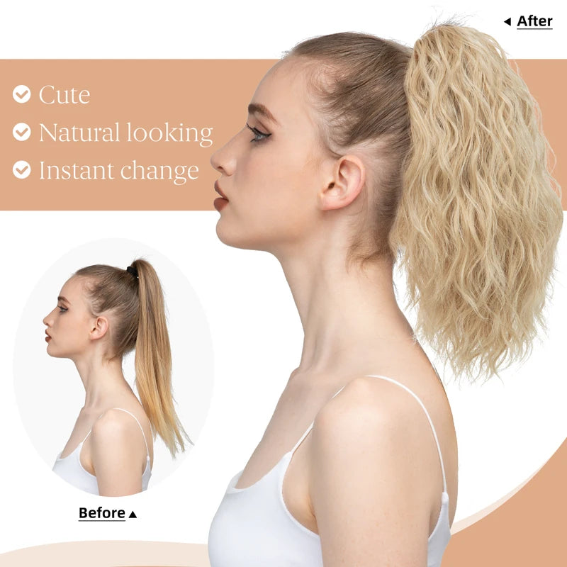 Synthetic Curly Claw Clip-In Ponytail Hair Extensions - Blonde Brown Short Hairpiece