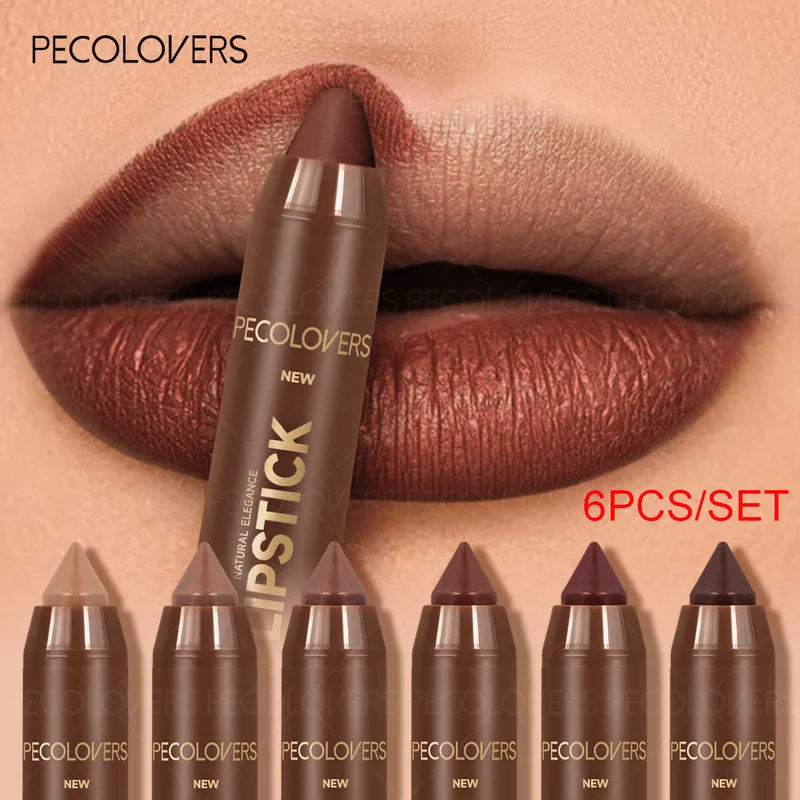 6PCS Waterproof Matte Lipstick Pencil Set - Long-Lasting Lip Contour & Lipliner