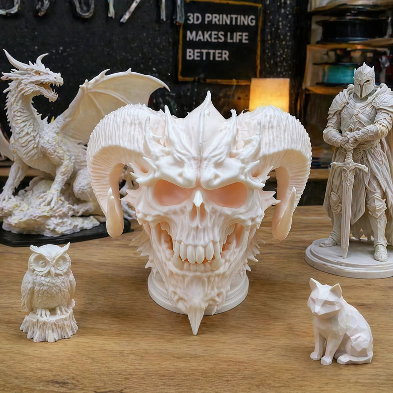 3D Skeleton Demon Statue Half-Body Resin Model Gothic Desktop Ornament Halloween Christmas Gift
