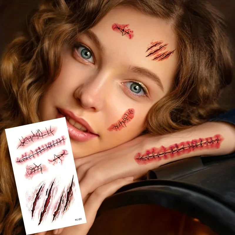 Halloween Scar Tattoo Stickers Waterproof Body Art for Cosplay & Parties