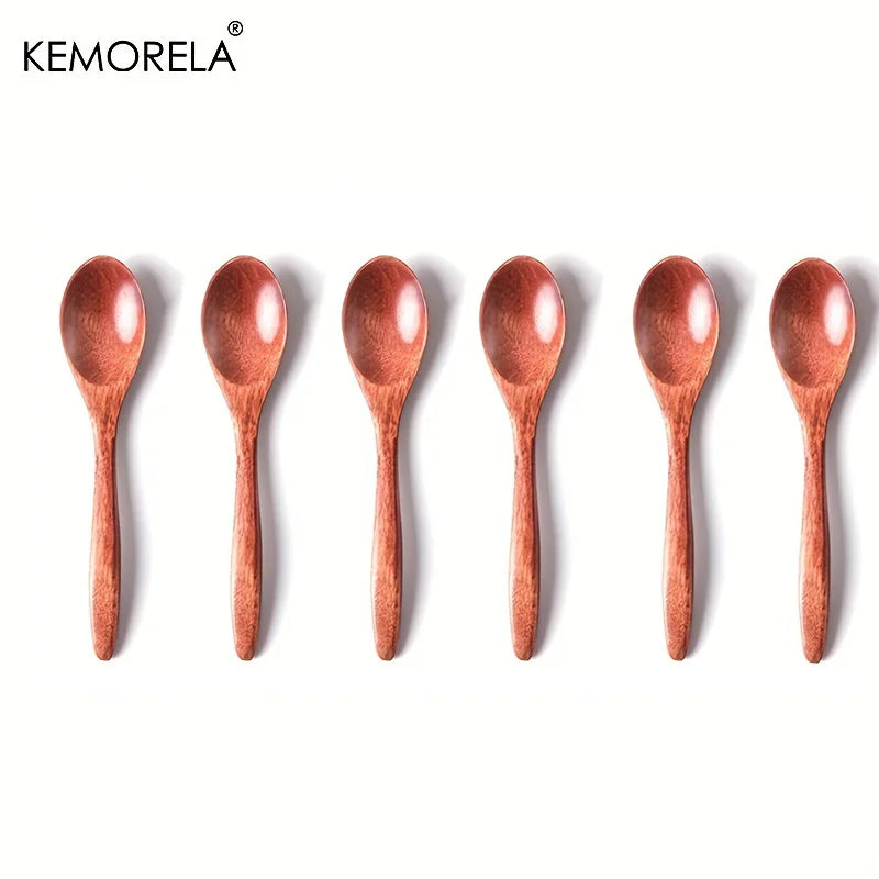 Wooden Tea Spoon Set - Long Coffee & Dessert Spoons Kitchen Flatware