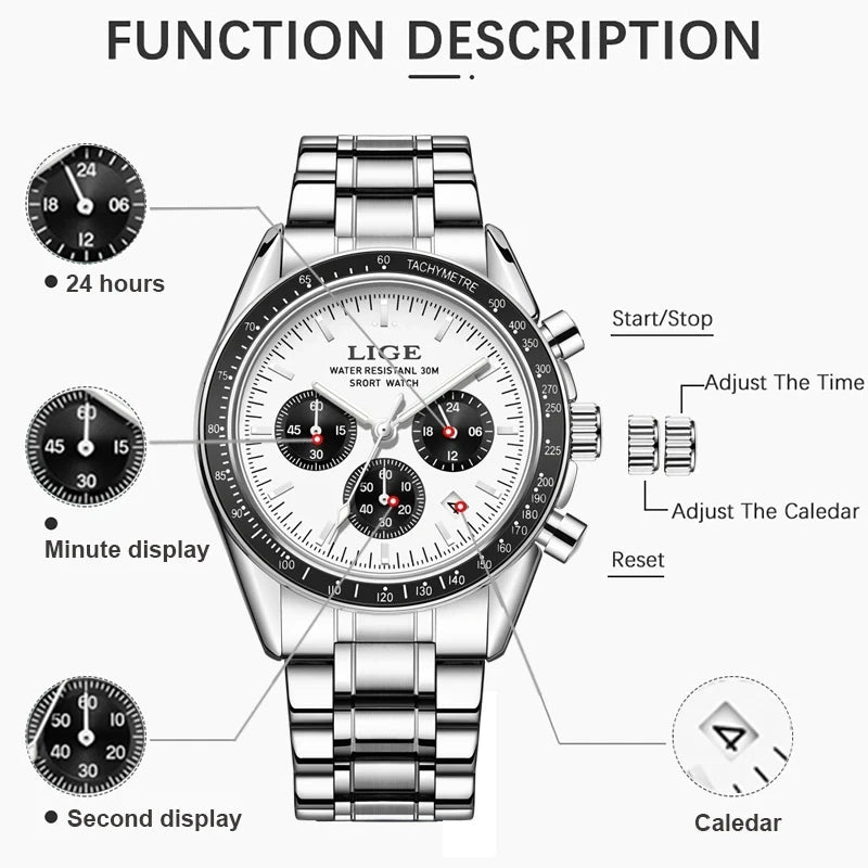 Luxury Business Men's Watch with Stainless Steel Strap and Luminous Dial