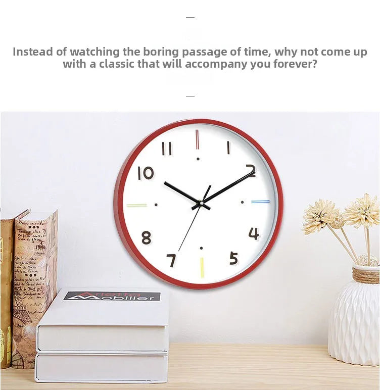 12-Inch Modern Wall Clock for Living Room Bedroom No-Drill Design - Multiple Colors