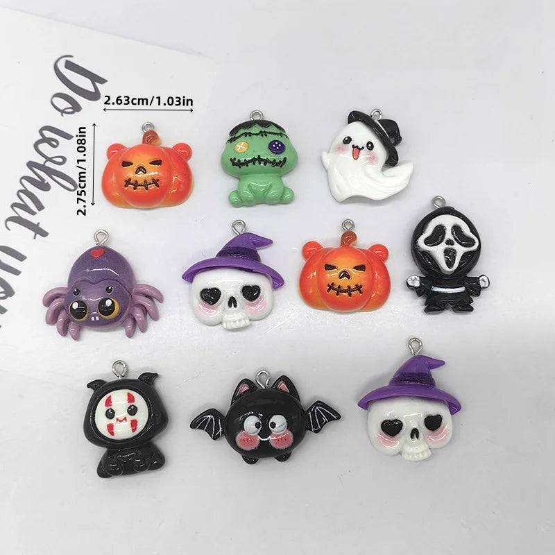 Halloween Spider Ghost Pumpkin Bat Charms for Jewelry Making - 10pcs