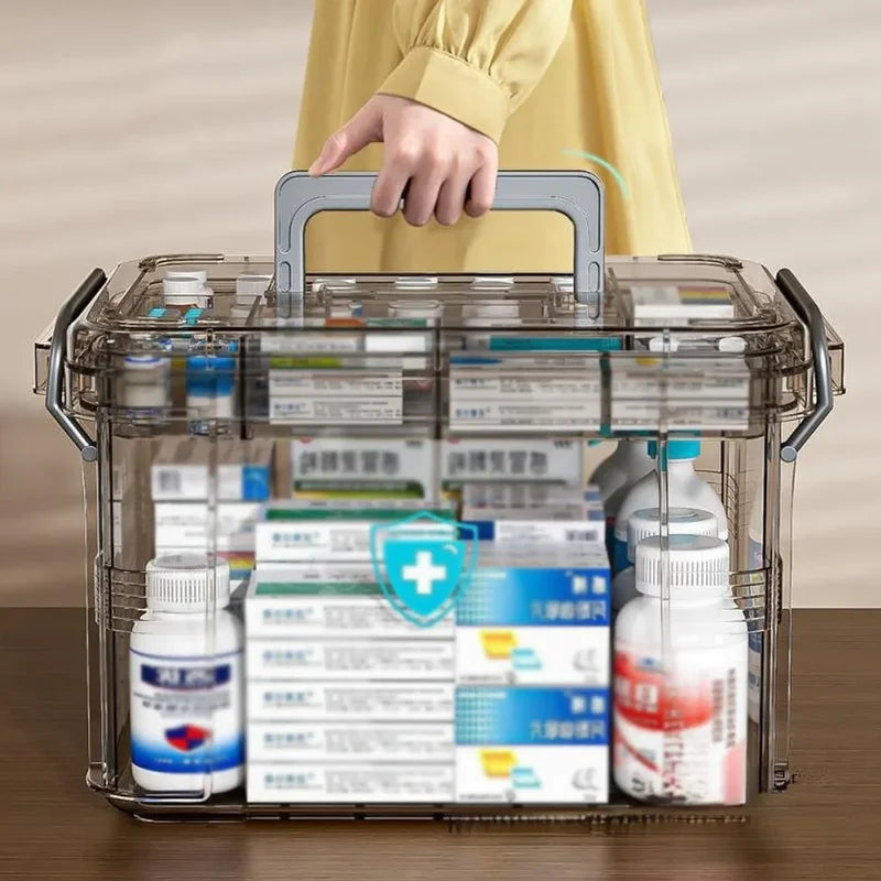 Plastic Storage Box with Handle - Transparent Emergency First Aid & Tool Kit
