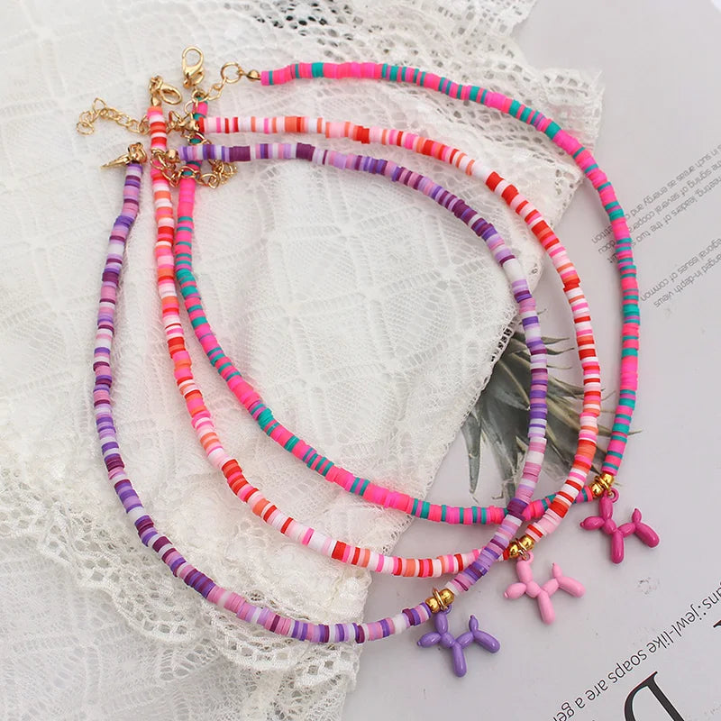 Colorful Polymer Clay Dog Necklace Pendant Summer Boho Jewelry