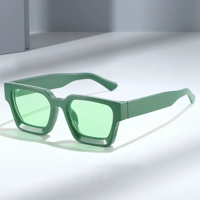 Unisex Square Fashion Sunglasses UV400 Retro Green Lens Shades for Women Men
