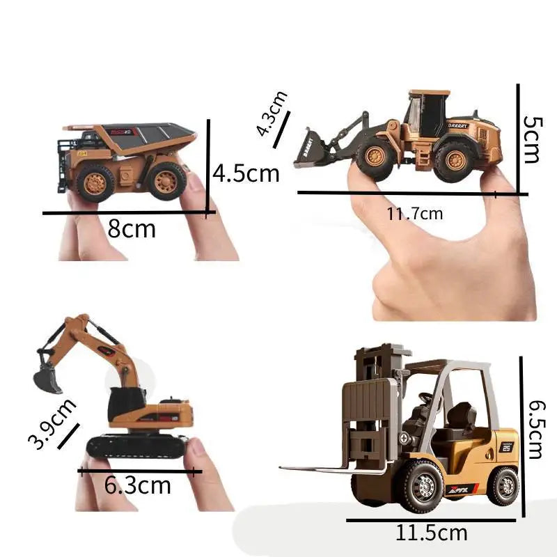 1/64 Scale Remote Control Construction Vehicles Set - Bulldozer Excavator Forklift RC Toy for Ages 14+