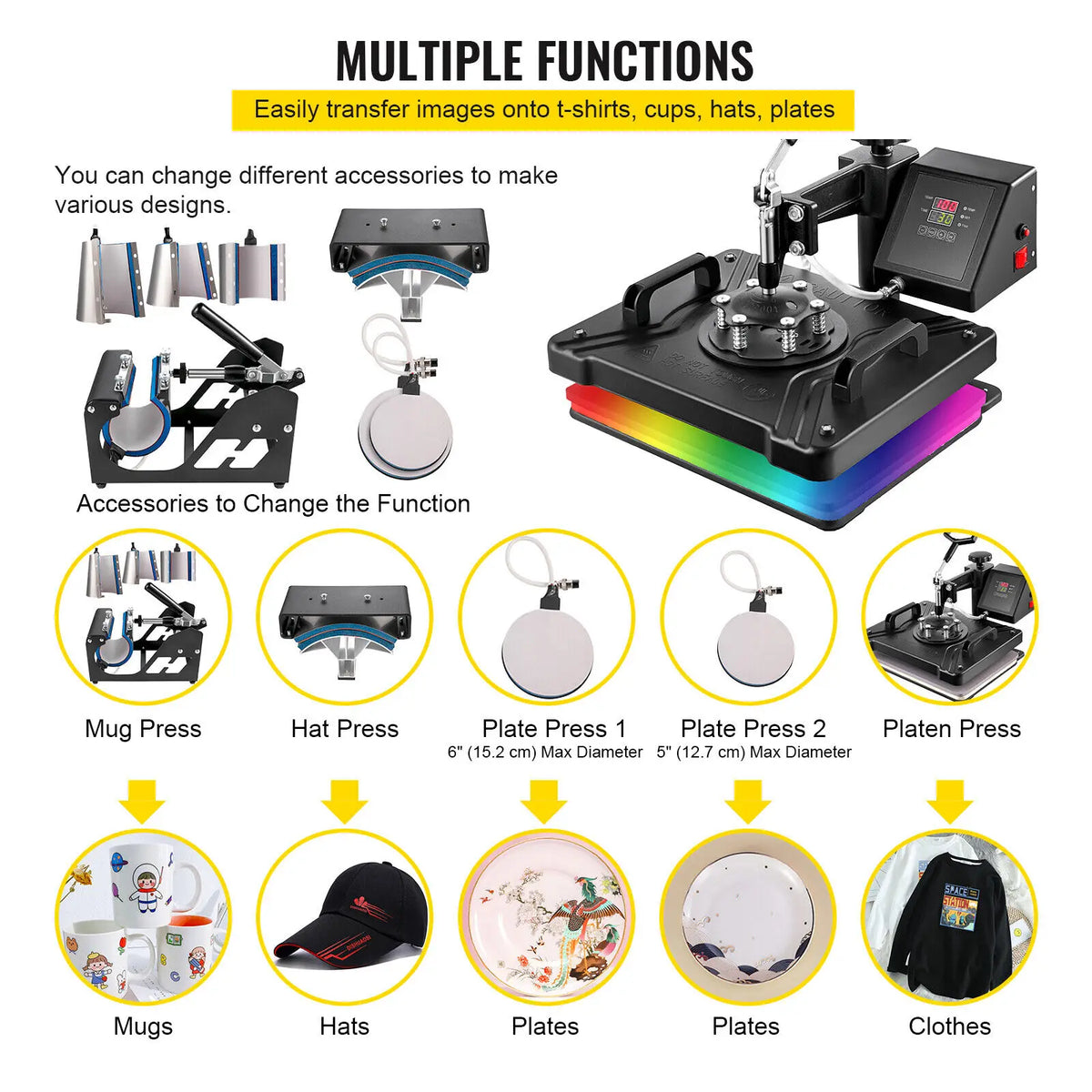 Multifunction Heat Press Machine 5 in 1 30x38cm for T-Shirts, Mug, Hat, Plate Transfer