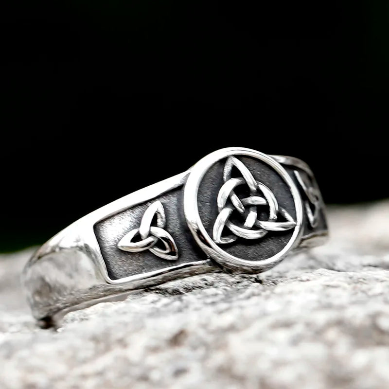 Witch Knot Stainless Steel Ring for Women Wiccan Cross Celtic Knot Jewelry Good Luck & Protection