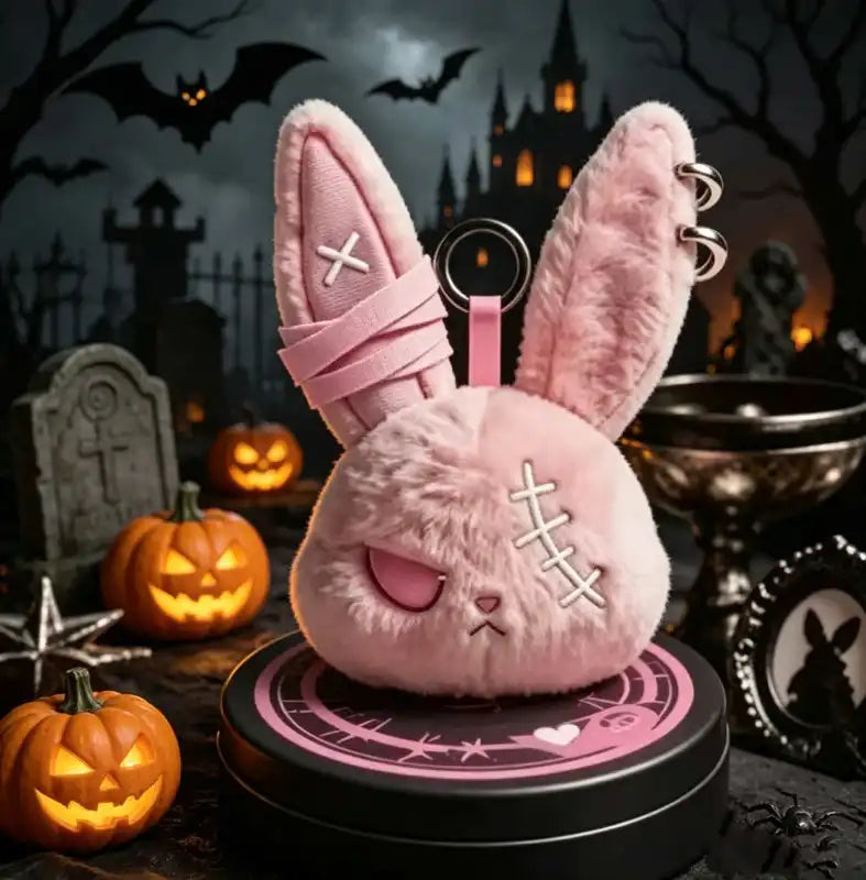 Gothic Bunny Plush Keychain with Bandage Design - Kawaii Car & Bag Charm