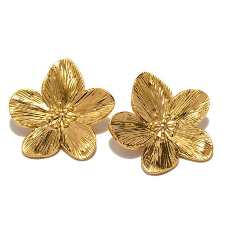 Hypoallergenic Vintage Flower Stud Earrings - 18k Gold Plated Stainless Steel for Women