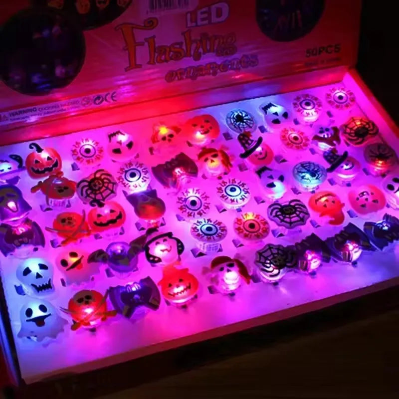 50pcs Halloween Luminous Pumpkin Ghost Eye Rings Kids Costume Accessories
