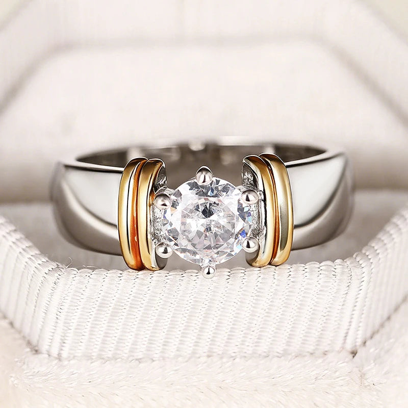 Two-Tone Cubic Zirconia Engagement Ring for Women - Elegant Wedding Jewelry