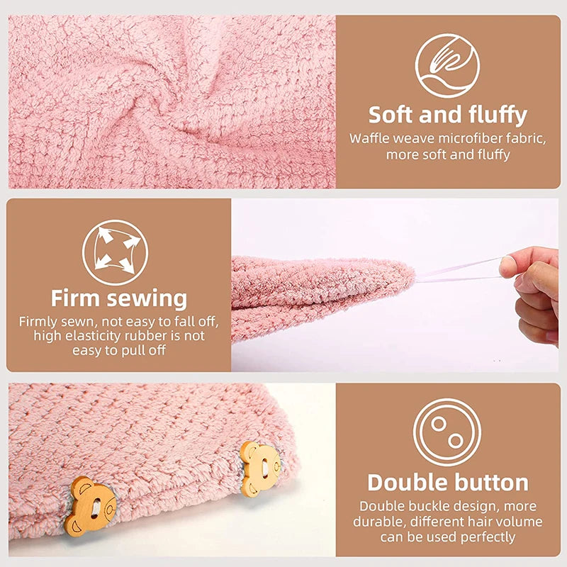 Women's Microfiber Hair Towel Cap - Soft Coral Fleece, Quick-Drying & Absorbent
