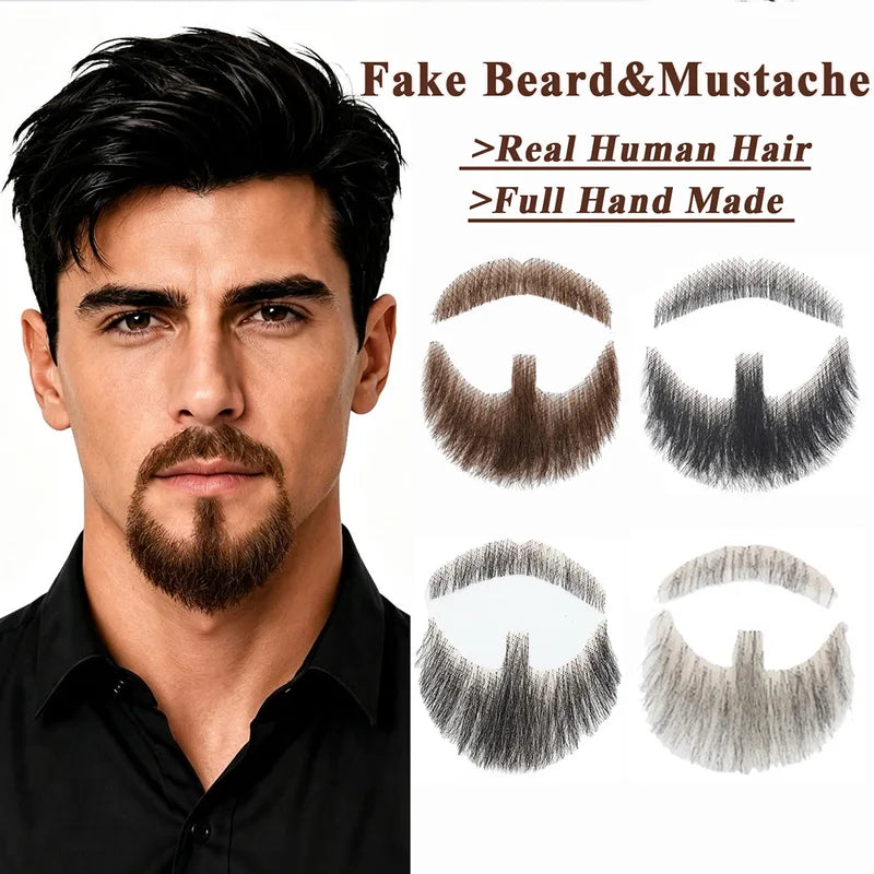 Realistic Fake Beard & Mustache - Human Hair, Invisible Lace, Cosplay Accessory