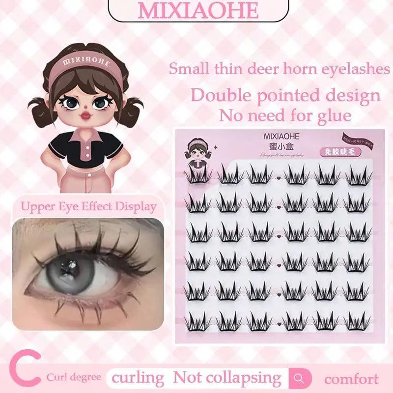 Reusable Self-Adhesive Thin Deer Eyelashes - Natural C Curl, Glue-Free, Daily Use for Beginners