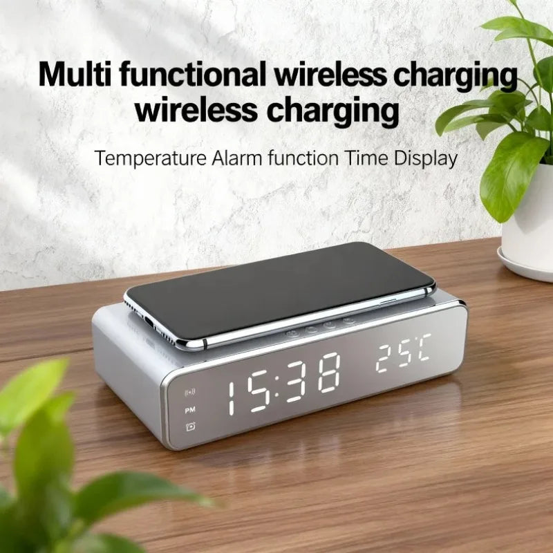 Wireless Charging Alarm Clock with Digital Thermometer & Time Display