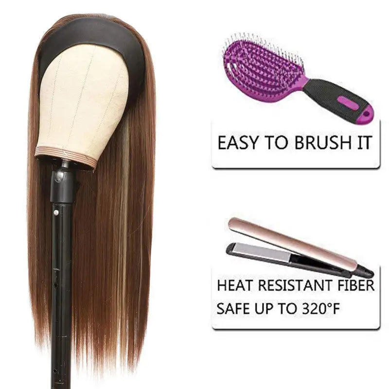 Long Straight Synthetic Wig with Highlights for Women - Heat Resistant, Elegant Hairpiece