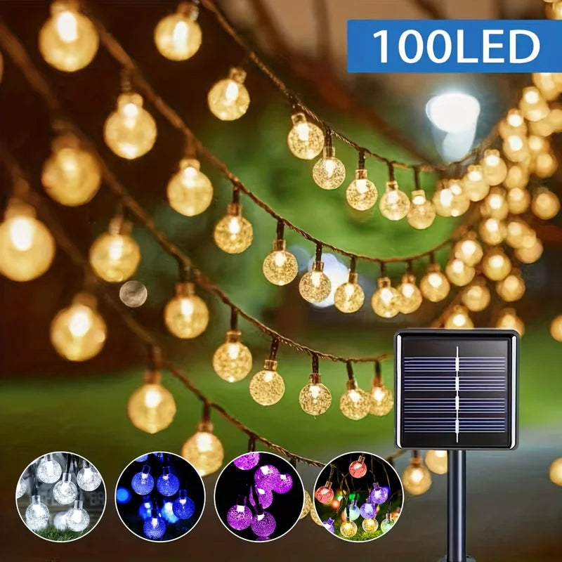 Solar String Lights with 100 LEDs & 8 Modes, Outdoor Waterproof Decorative Lighting