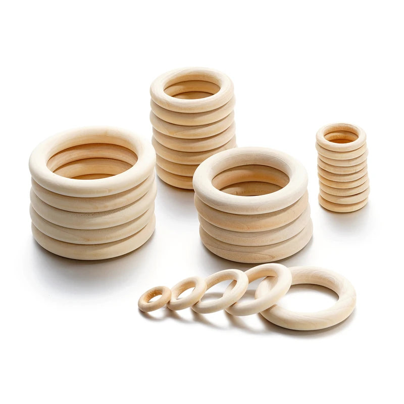 Natural Wooden Bead Rings for Jewelry Making - 3-20Pcs, 20-70mm