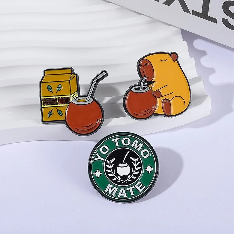 Cute Capybara Drinking Yerba Mate Enamel Pin - Custom Lapel Badge Jewelry Gift
