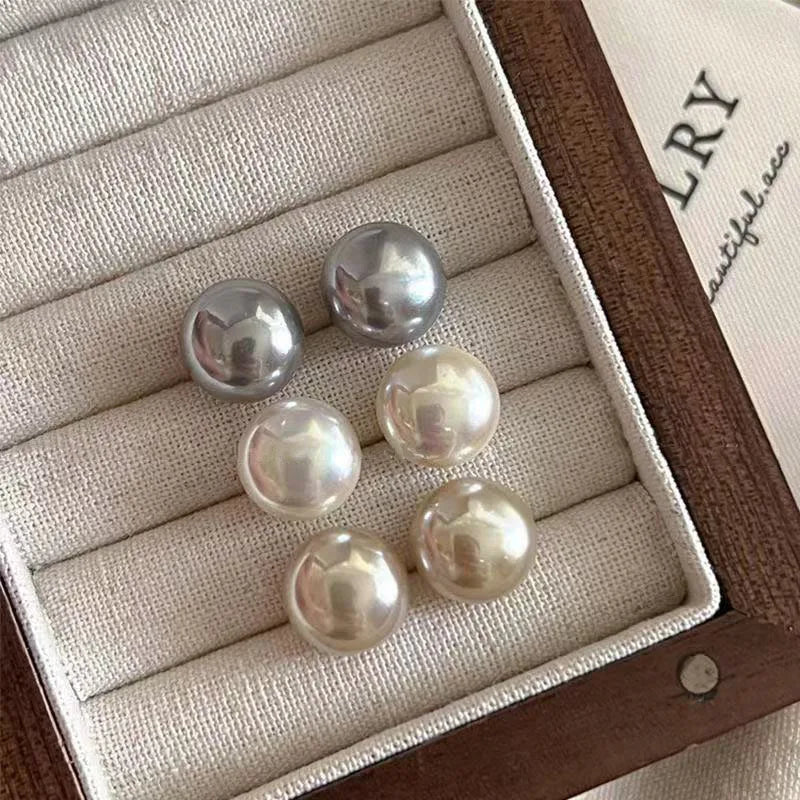 Pearl Stud Earrings Women Girls Flat Round Jewelry Romantic Gift