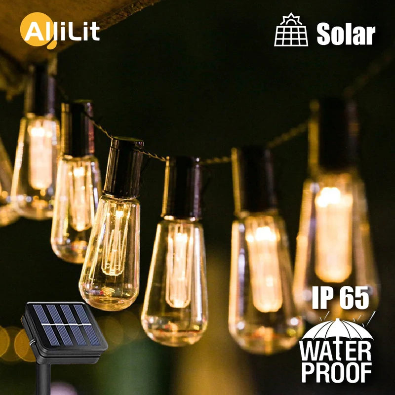 Outdoor Solar String Lights LED IP65 Waterproof Edison Bulb for Garden & Party