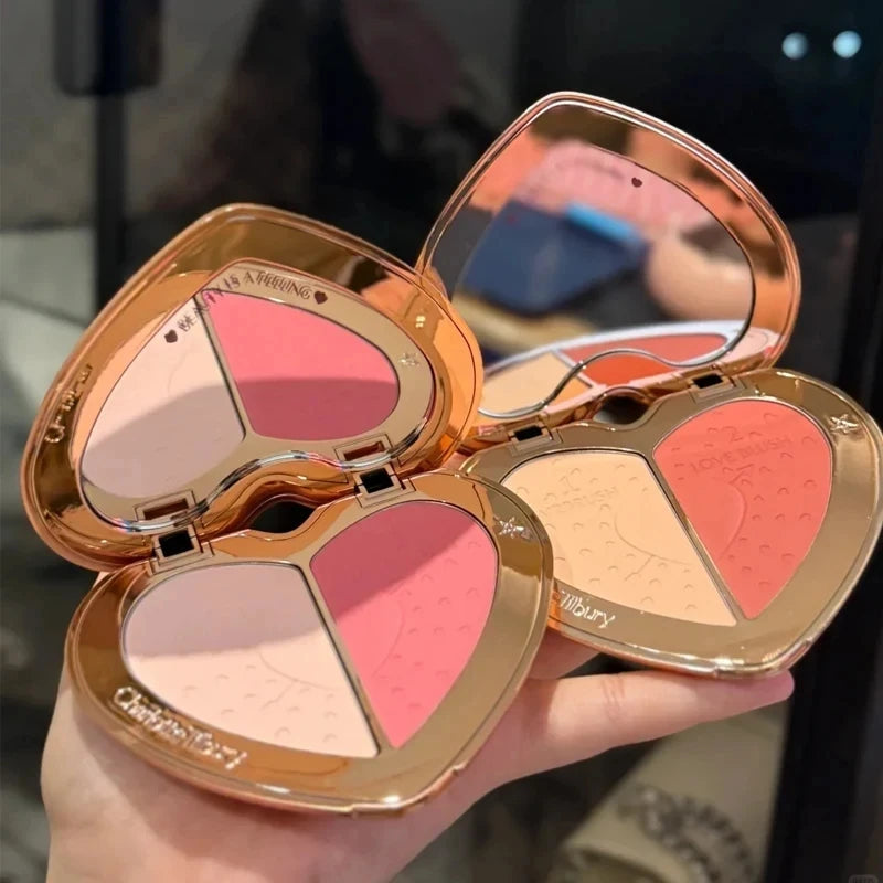 Dual-Use Heart-Shaped Powder Blusher & Eye Shadow Cream Setting Spray Set - 6 Colors