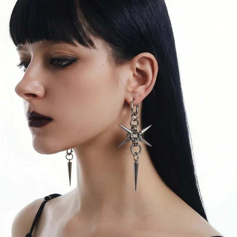 Gothic Stainless Steel Spike Hoop Earrings Long Dangle Punk Jewelry