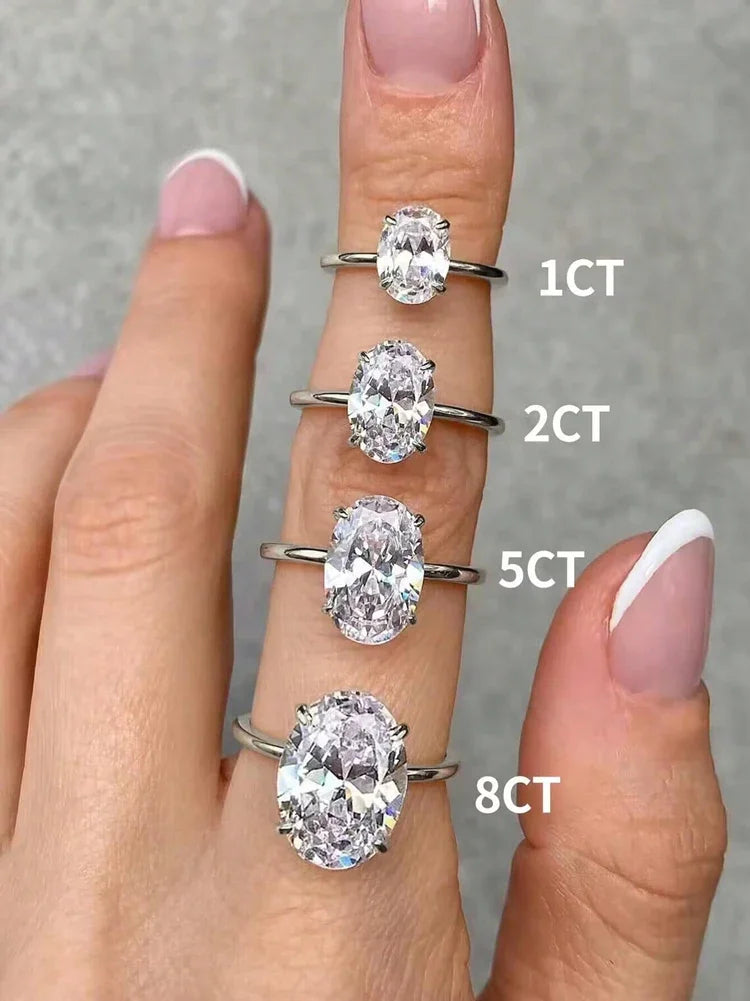 925 Sterling Silver Zircon Oval Engagement Ring for Women - High-Quality Fine Jewelry