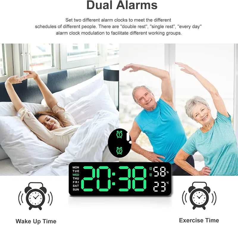 10-Inch Digital Wall & Desk Clock with Alarm, Thermometer, Calendar & Night Light