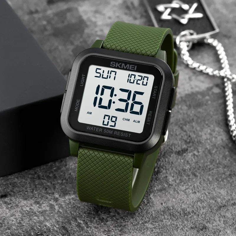 Men's Digital Waterproof Military Sport Watch with LED Display - Shock Resistant, 5 Bar Water Resistance