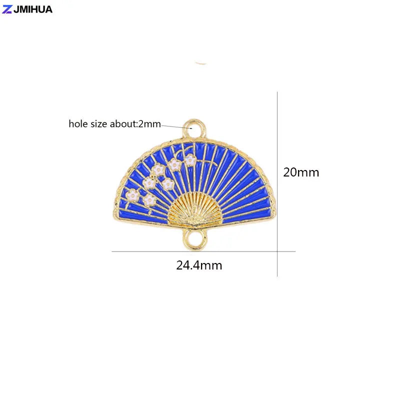 15pcs Enamel Fan Charms Connectors Sakura Pattern Jewelry Making Pendants
