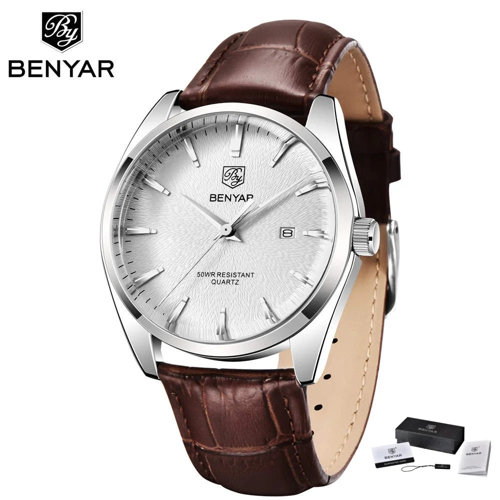 Luxury Military Wristwatch for Men Waterproof Leather Quartz Watch - Multiple Colors