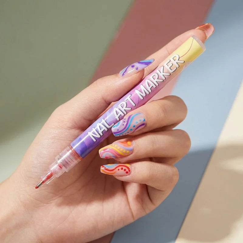 12-Color Nail Art Graffiti Pen Set Waterproof Acrylic Paint Markers for DIY Manicure