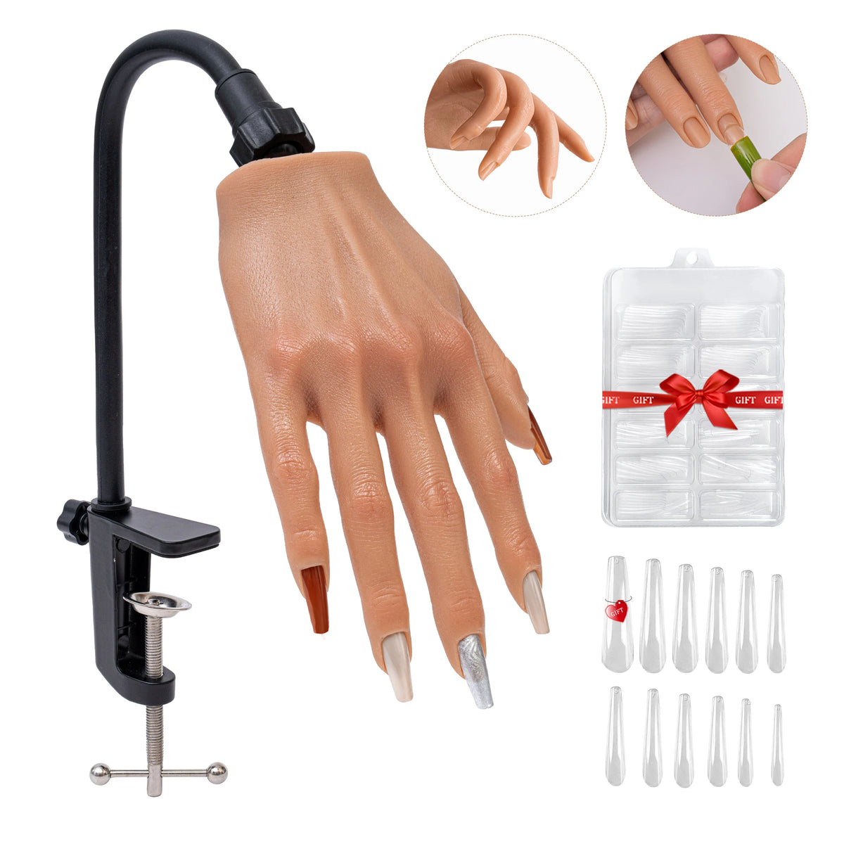 Practice Hand for Acrylic Nails - Silicone Flexible Reusable Nail Training Tool