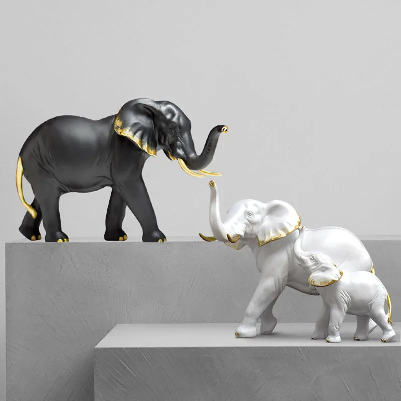 Resin Elephant Figurines for Home Decor Lucky Fortune Ornament Collection