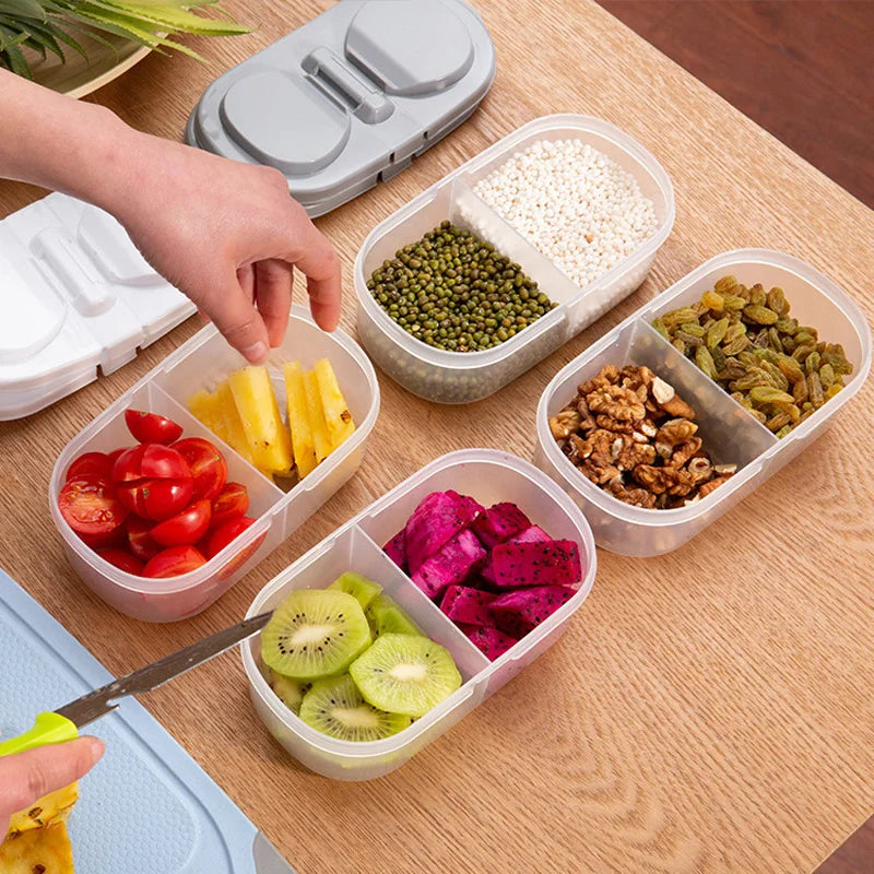 Double Compartment Food Storage Container with Sealed Lid - Plastic Snack Box for Lunch and Snacks