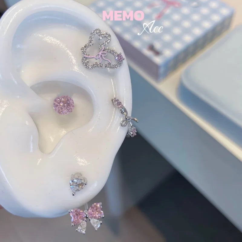 Pink Zircon Moon Tassel Ear Bone Nail Jewelry Piercing Earrings for Women
