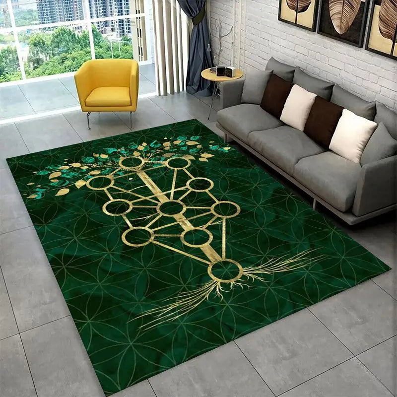 Rainbow Chakra Yoga Mandala Meditation Rug - Non-Slip Carpet for Home & Floor