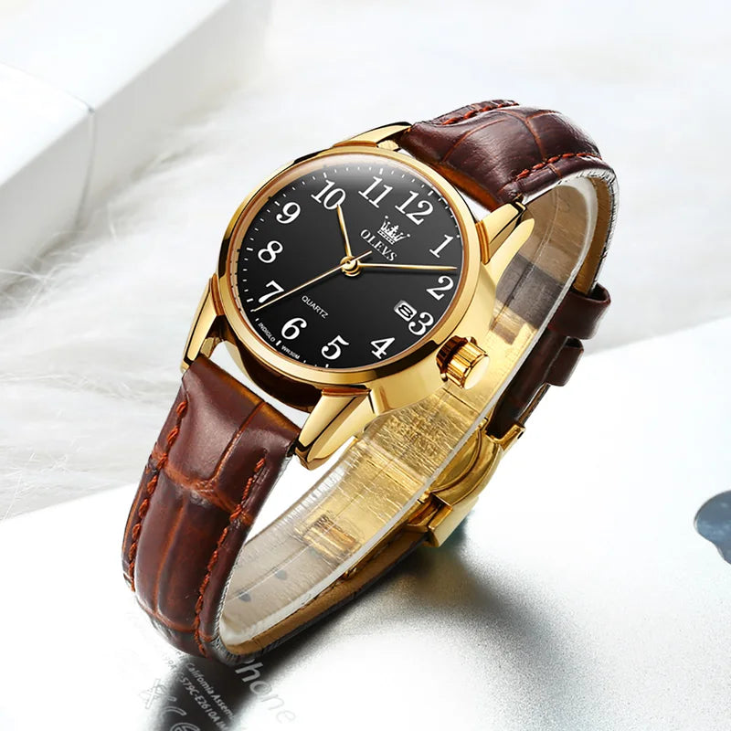 Women & Men Quartz Watch 50M Waterproof Sports Leather Strap Ultrathin