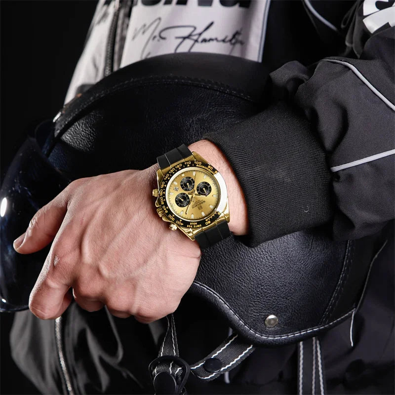 Luxury Men's Business Casual Wrist Watch Waterproof Chronograph with Silicone Strap