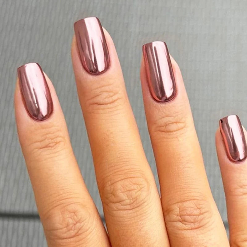 Metallic Rose Gold Nail Polish - Fast Drying Mirror Effect, Strengthens Nails, 12ml