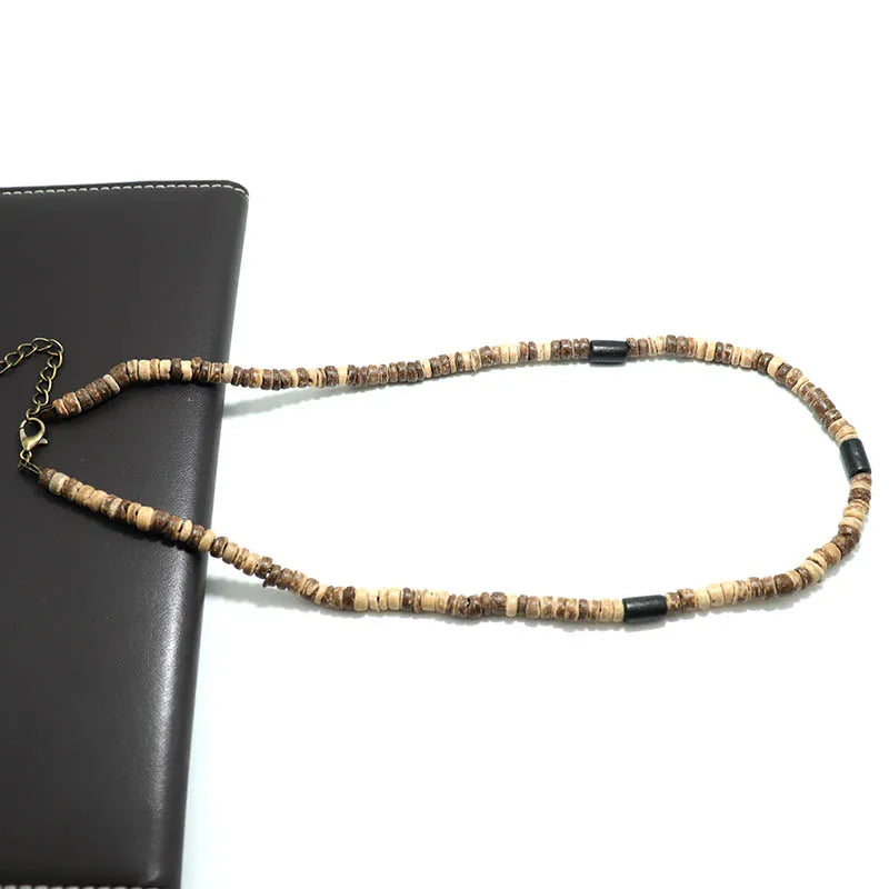 Natural Coconut Husk Necklace for Men Handmade Short Choker Collar - Gift for Him