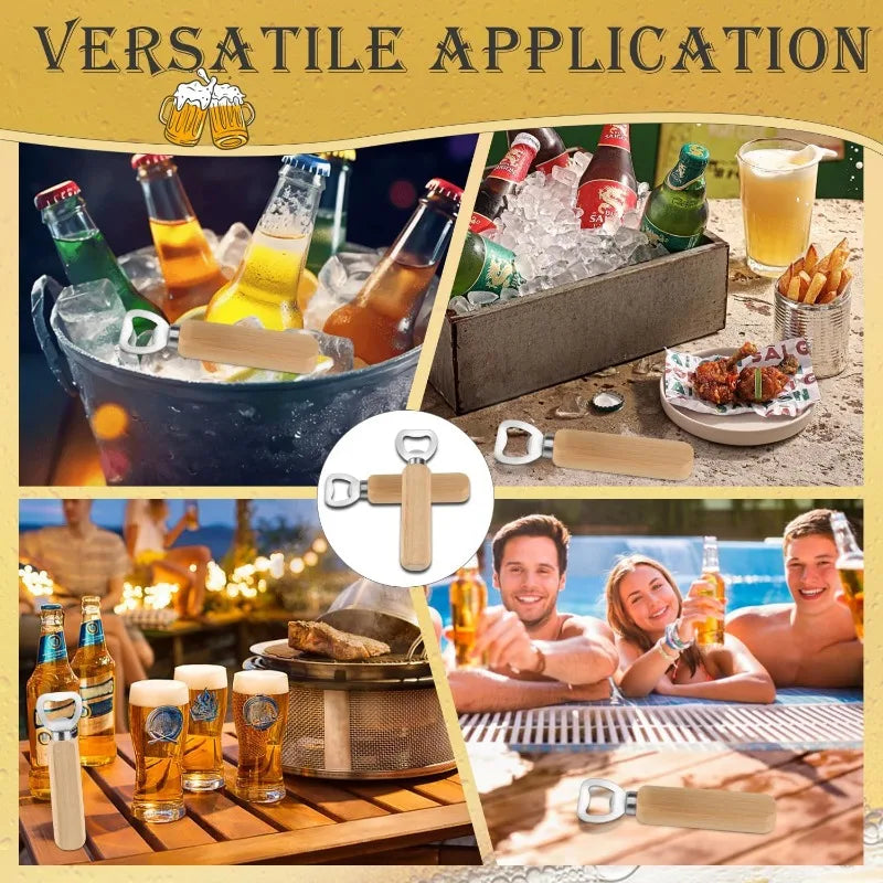 Stainless Steel Wooden Bottle Opener Set - Durable Barware for Home & Party