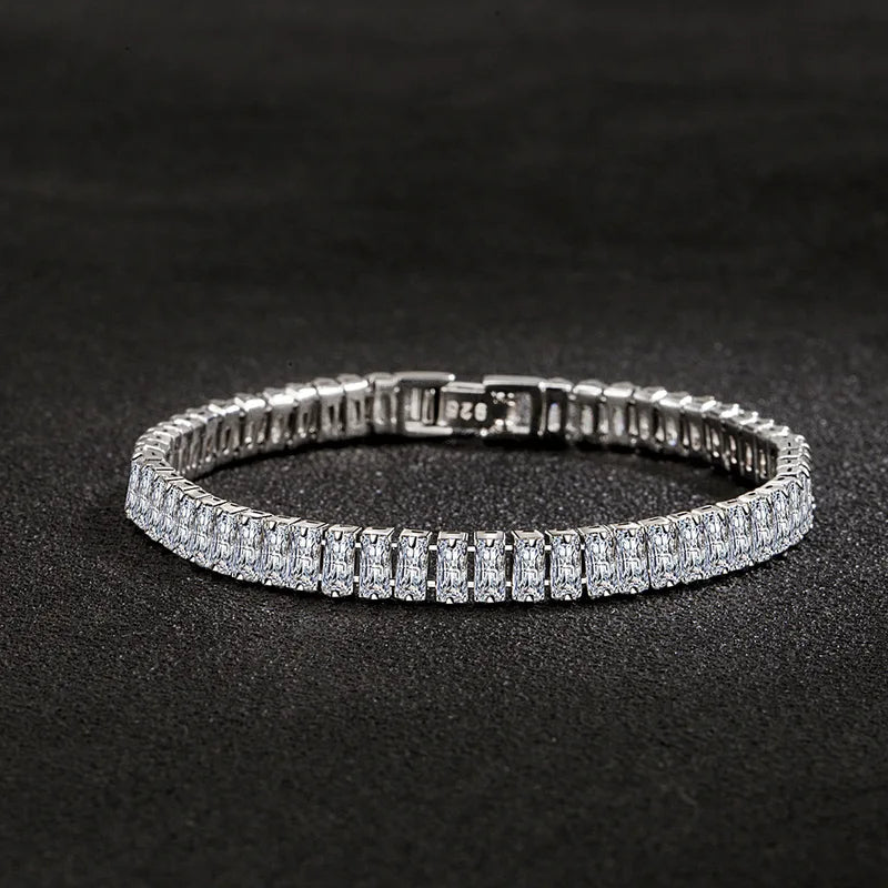 Sterling Silver Zircon Crystal Bracelet for Women Engagement Wedding 18cm